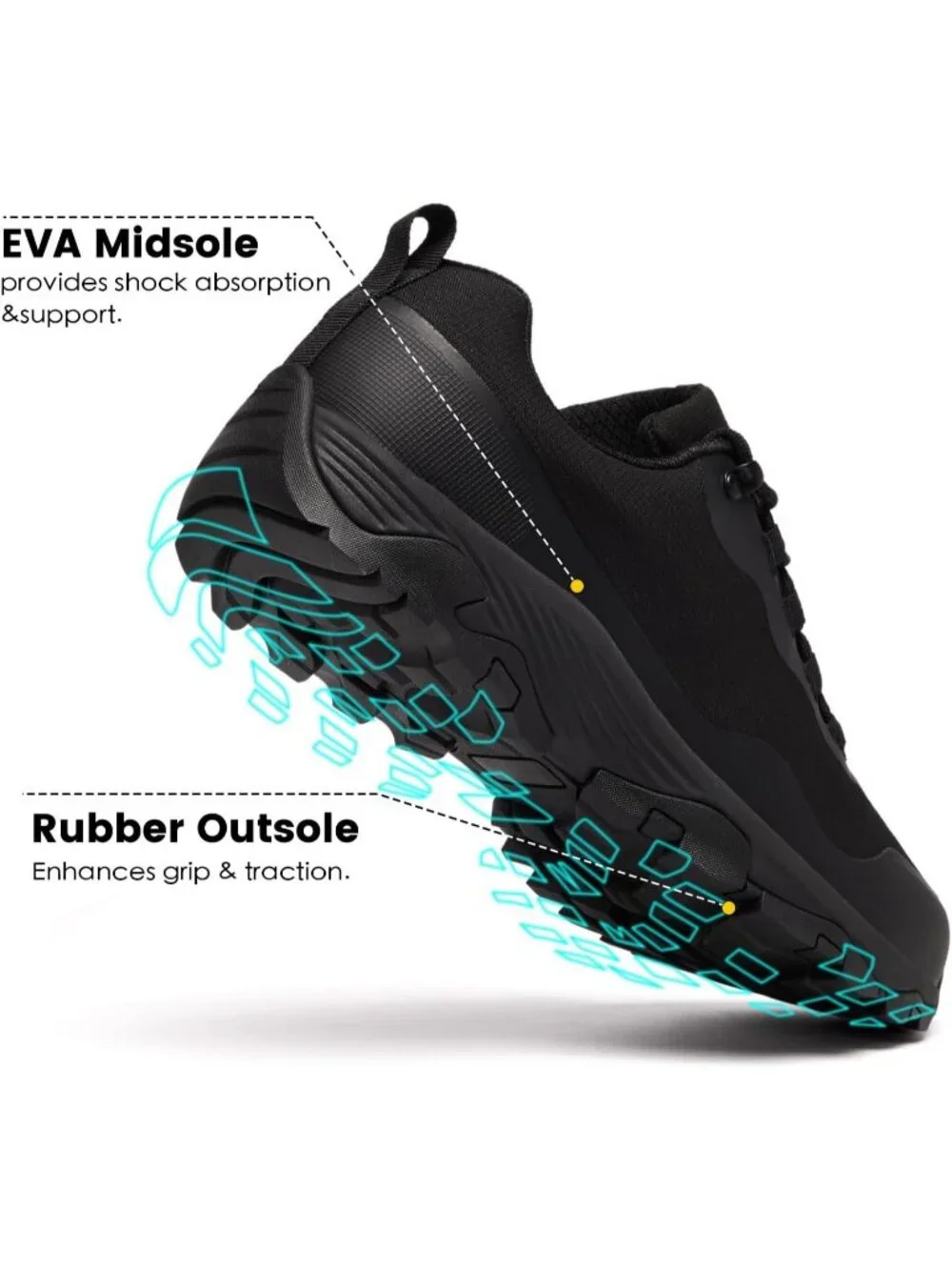 Men's Black Trekking Shoes Low Top Round Toe Non Slip Zipper Hiking Boot